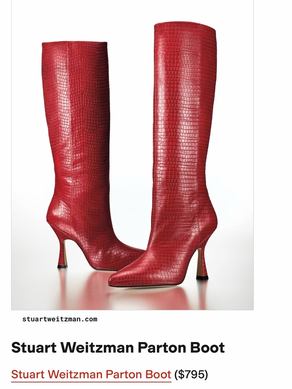 Stuart Weitzman Red Croc-Embossed Knee High Parton Boot sz 7